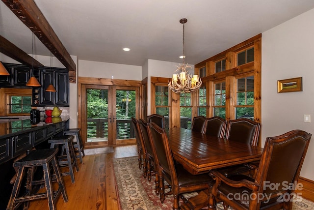 610 Rocky Pkwy Unit 52, 47A, Banner Elk, NC 28604 - dining room featuring french doors, a chandelier, wood finished floors, and recessed lighting