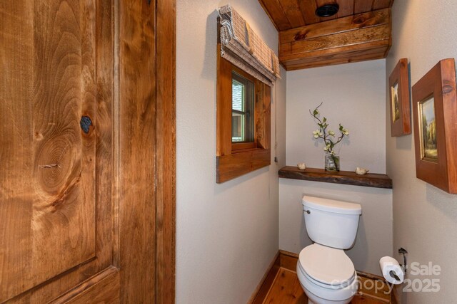 610 Rocky Pkwy Unit 52, 47A, Banner Elk, NC 28604 - bathroom featuring toilet, wood finished floors, and wood ceiling