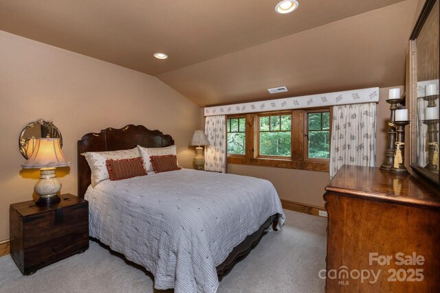 610 Rocky Pkwy Unit 52, 47A, Banner Elk, NC 28604 - carpeted bedroom with vaulted ceiling, baseboards, and recessed lighting