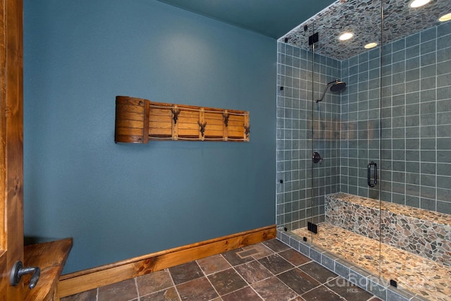 610 Rocky Pkwy Unit 52, 47A, Banner Elk, NC 28604 - full bath with baseboards, a shower stall, and stone finish floors