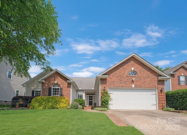 4797 Chesney St NW, Concord, NC 28027 - traditional-style house with brick siding, a garage, concrete driveway, and a front yard