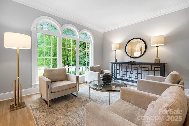 3324 Greenhurst Dr, Weddington, NC 28104 - living room featuring baseboards, ornamental molding, and wood finished floors