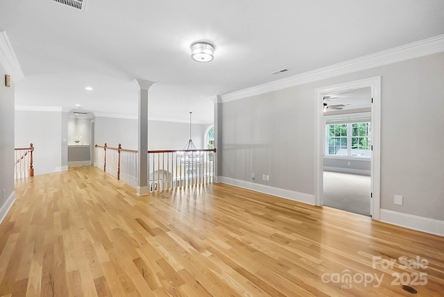 3324 Greenhurst Dr, Weddington, NC 28104 - unfurnished room featuring crown molding, light wood-style floors, ceiling fan, baseboards, and recessed lighting