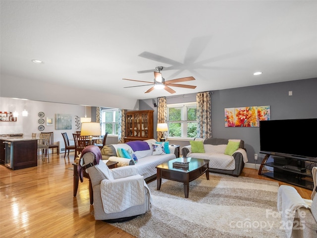138 Down To Earth Dr, Burnsville, NC 28714 - living room featuring light wood-style floors, recessed lighting, and ceiling fan