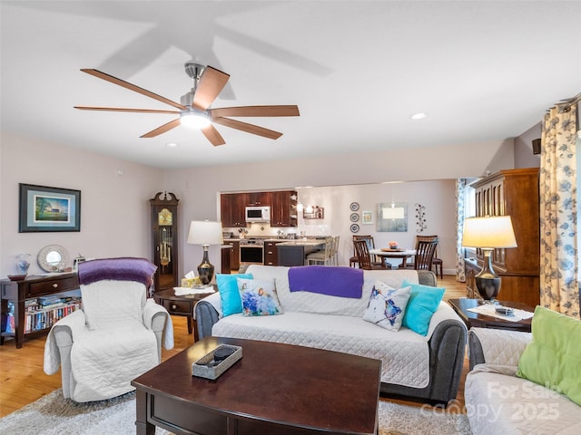 138 Down To Earth Dr, Burnsville, NC 28714 - living area featuring ceiling fan, light wood-style floors, and recessed lighting