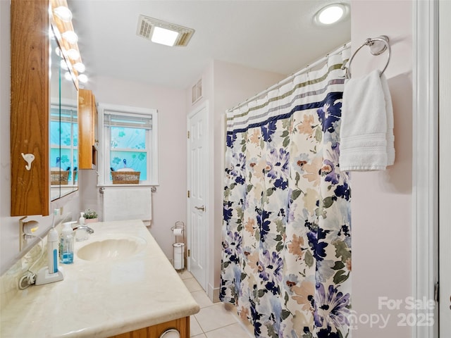 138 Down To Earth Dr, Burnsville, NC 28714 - bathroom featuring vanity, tile patterned flooring, and curtained shower