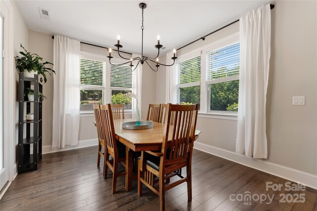 1906 Pensco Pond Ct, Waxhaw, NC 28173 - dining room with dark wood-style flooring and a chandelier
