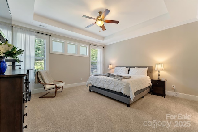 1906 Pensco Pond Ct, Waxhaw, NC 28173 - bedroom with a tray ceiling, light carpet, and multiple windows