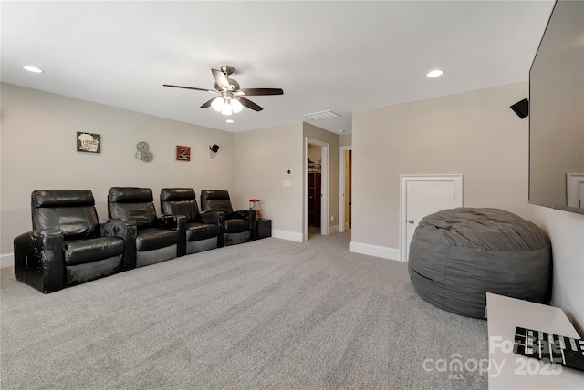 1906 Pensco Pond Ct, Waxhaw, NC 28173 - cinema featuring carpet, a ceiling fan, and recessed lighting