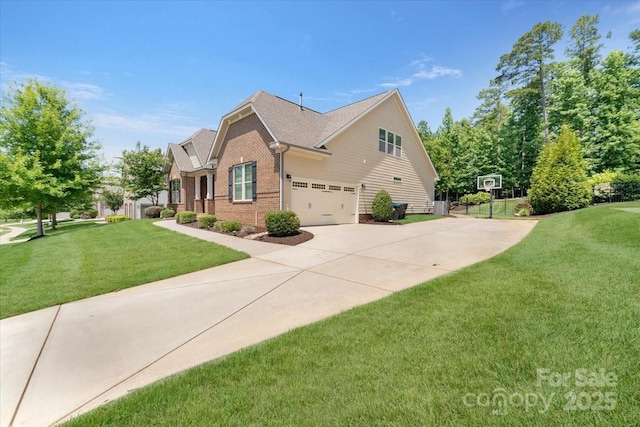 1906 Pensco Pond Ct, Waxhaw, NC 28173 - view of side of property with brick siding, concrete driveway, a garage, and a lawn