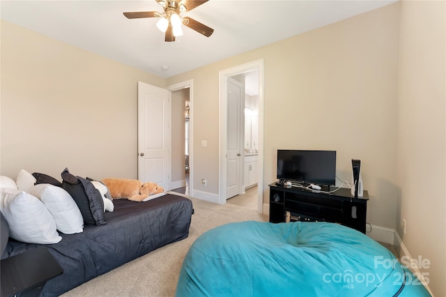 1906 Pensco Pond Ct, Waxhaw, NC 28173 - bedroom with light colored carpet, ensuite bathroom, and a ceiling fan