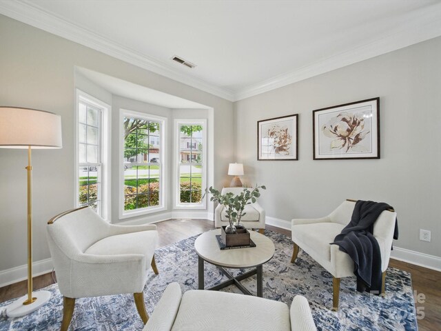 8304 Prescott Glen Pkwy, Waxhaw, NC 28173 - sitting room featuring ornamental molding, baseboards, and dark wood-style flooring