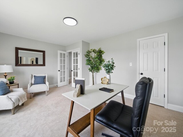 8304 Prescott Glen Pkwy, Waxhaw, NC 28173 - home office featuring french doors, light carpet, and baseboards