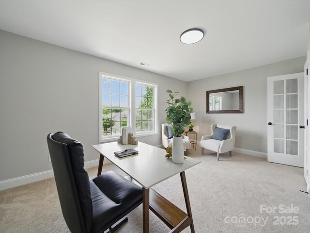8304 Prescott Glen Pkwy, Waxhaw, NC 28173 - office area featuring light carpet, baseboards, and french doors
