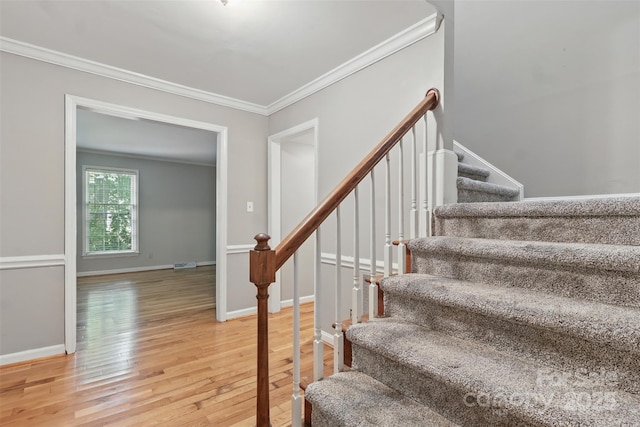 1517 E Barden Rd, Charlotte, NC 28226 - staircase featuring crown molding and wood finished floors