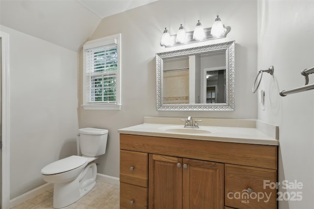 1517 E Barden Rd, Charlotte, NC 28226 - full bath with lofted ceiling, vanity, and tile patterned flooring
