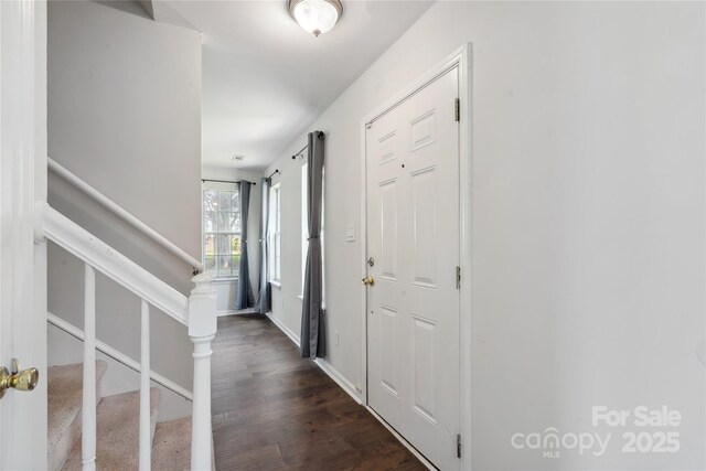 6516 Laurel Springs Ct, Charlotte, NC 28227 - foyer entrance with stairway and dark wood-style floors