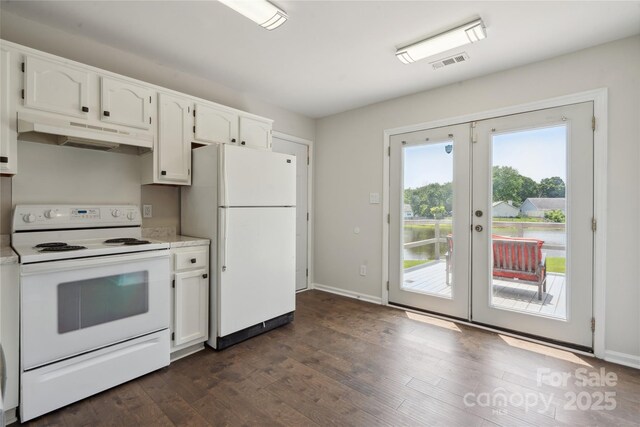 6516 Laurel Springs Ct, Charlotte, NC 28227 - kitchen with white appliances, under cabinet range hood, and white cabinetry