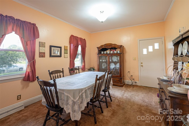 100 S Rudisill Ave, Cherryville, NC 28021 - dining space featuring ornamental molding, carpet flooring, healthy amount of natural light, and baseboards