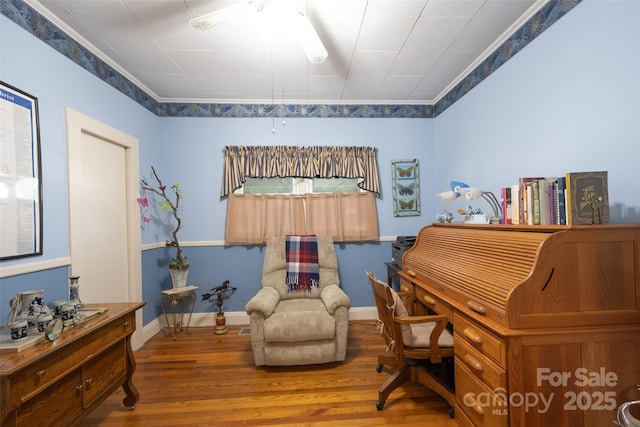 100 S Rudisill Ave, Cherryville, NC 28021 - office area with wood finished floors, baseboards, and a ceiling fan