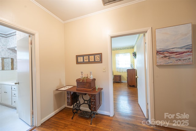 100 S Rudisill Ave, Cherryville, NC 28021 - corridor featuring crown molding, hardwood / wood-style floors, and baseboards
