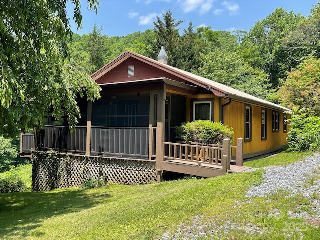 139 Ivy Ridge Church Rd, Mars Hill, NC 28754 - view of front of home featuring a front lawn, a view of trees, and a wooden deck