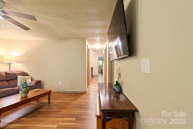 139 Ivy Ridge Church Rd, Mars Hill, NC 28754 - living room featuring light wood finished floors, a textured ceiling, and ceiling fan