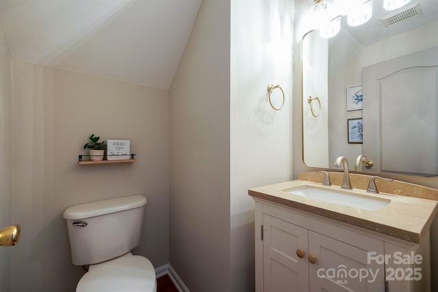 2908 Barnard Castle Ln, Matthews, NC 28104 - half bath with toilet, vanity, and vaulted ceiling