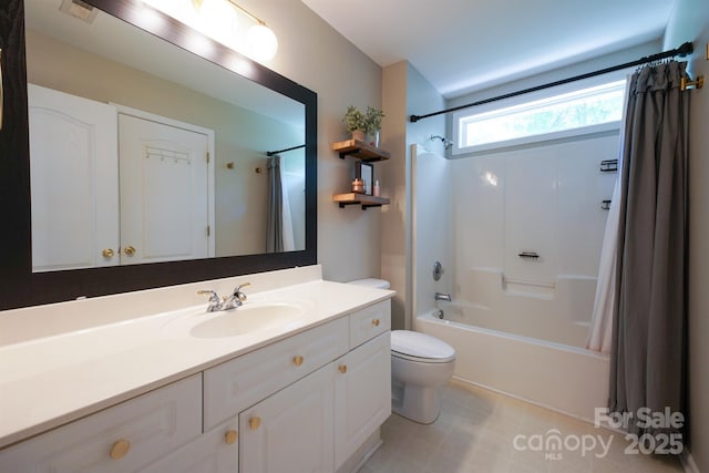 2908 Barnard Castle Ln, Matthews, NC 28104 - bathroom featuring vanity, shower / bath combination with curtain, and toilet
