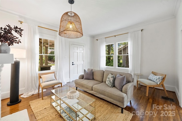 1417 The Plz, Charlotte, NC 28205 - living area featuring wood finished floors and crown molding