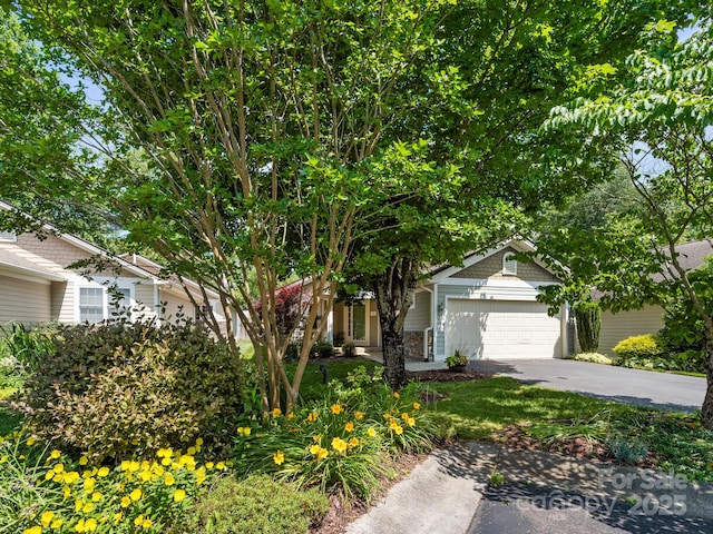 20 E Fairway View Ct, Etowah, NC 28729 - view of property hidden behind natural elements with asphalt driveway and a garage