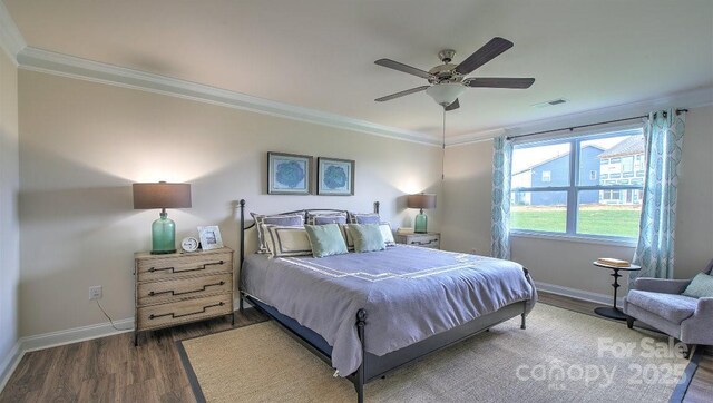 33 Silverthorne Ct, Hendersonville, NC 28792 - bedroom with crown molding, wood finished floors, baseboards, and ceiling fan