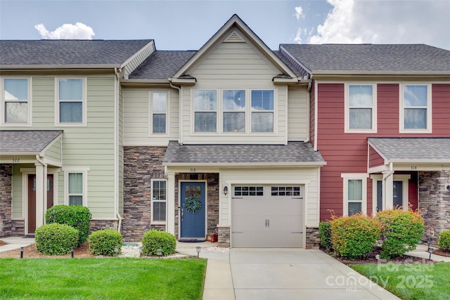 318 Willow Wood Ct, Matthews, NC 28104 - view of property featuring stone siding, concrete driveway, and a garage