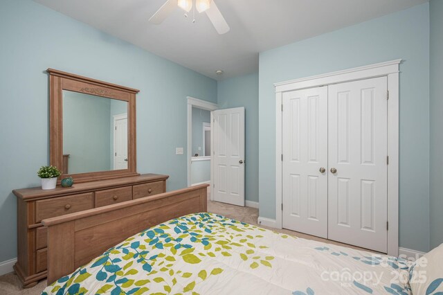 506 Academy St, Mcadenville, NC 28101 - bedroom with a closet, baseboards, carpet flooring, and a ceiling fan
