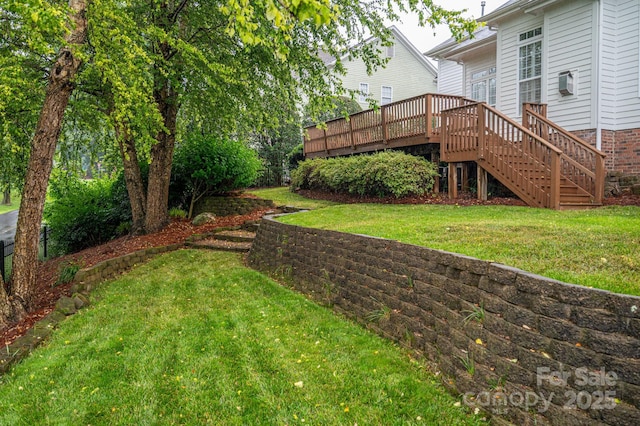 506 Academy St, Mcadenville, NC 28101 - view of green lawn with stairs and a deck