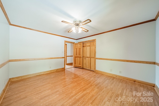12705 Caldwell Rd, Charlotte, NC 28213 - spare room featuring light wood finished floors, ceiling fan, and ornamental molding
