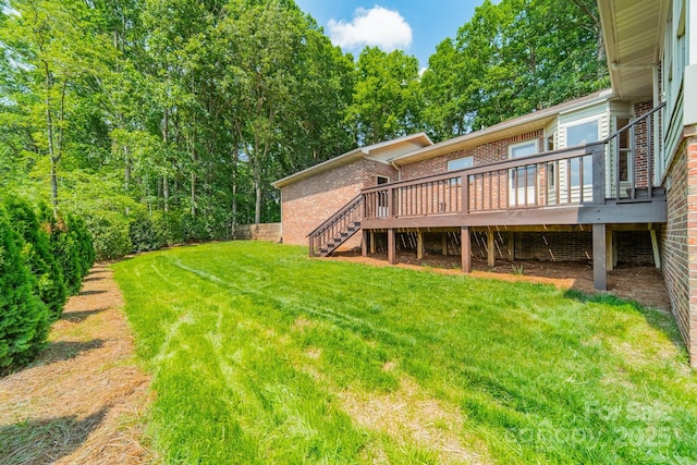 12705 Caldwell Rd, Charlotte, NC 28213 - view of green lawn with stairway and a deck