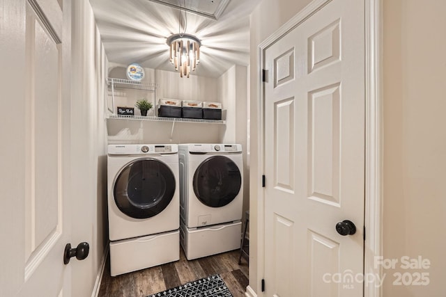 7810 Leisure Ln, Huntersville, NC 28078 - laundry room featuring separate washer and dryer and dark wood finished floors
