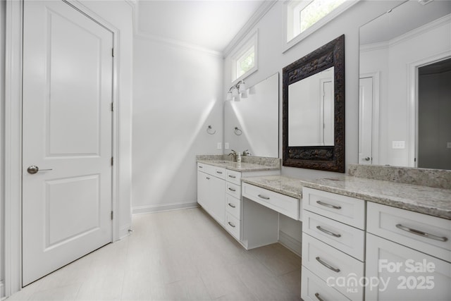 3008 Laney Pond Rd, Matthews, NC 28104 - bathroom featuring ornamental molding, vanity, tile patterned floors, and baseboards