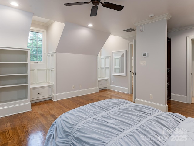50 Brookline Dr, Asheville, NC 28803 - bedroom featuring ornamental molding, wood finished floors, baseboards, recessed lighting, and vaulted ceiling