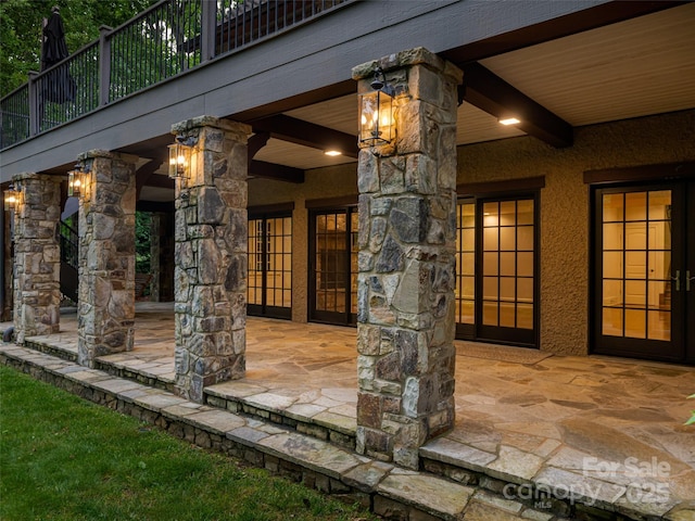 50 Brookline Dr, Asheville, NC 28803 - entrance to property featuring a patio and stone siding