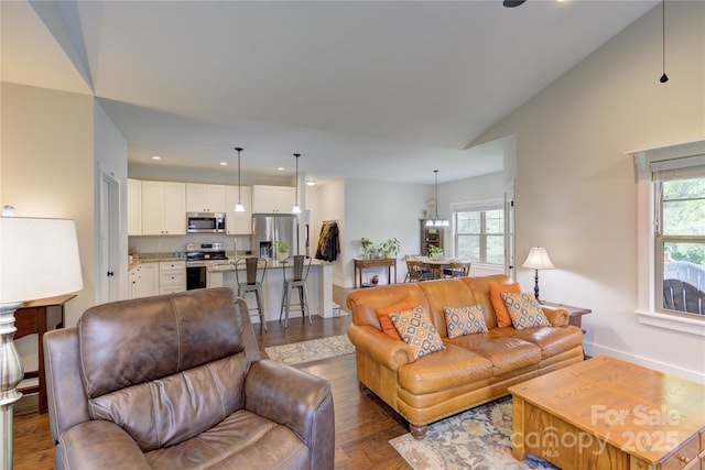 54 Asher Ln, Etowah, NC 28729 - living room with plenty of natural light, wood finished floors, recessed lighting, and vaulted ceiling