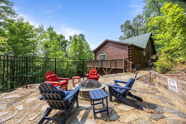 158 Raven Blvd, Lake Lure, NC 28746 - view of patio with an outdoor fire pit, a deck, and central air condition unit