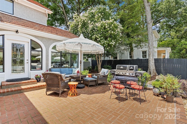 1619 Providence Rd, Charlotte, NC 28207 - view of patio / terrace featuring an outdoor hangout area, a grill, and entry steps