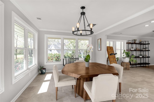 22 Honeysuckle Ln, Clover, SC 29710 - dining area with baseboards, a chandelier, and ornamental molding