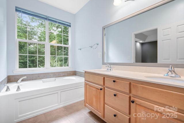 2695 Queens Rd, Lincolnton, NC 28092 - full bathroom with double vanity, a garden tub, and tile patterned flooring
