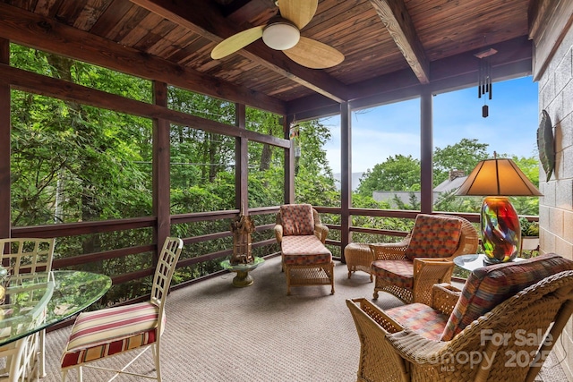 21 Rhododendron Rd, Black Mountain, NC 28711 - sunroom / solarium with ceiling fan and beamed ceiling