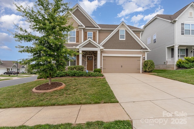 732 Altamonte Dr, Clover, SC 29710 - craftsman inspired home with driveway, a front yard, an attached garage, and stone siding