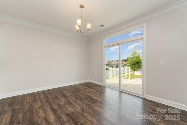 732 Altamonte Dr, Clover, SC 29710 - empty room with ornamental molding, a chandelier, baseboards, and dark wood-style floors