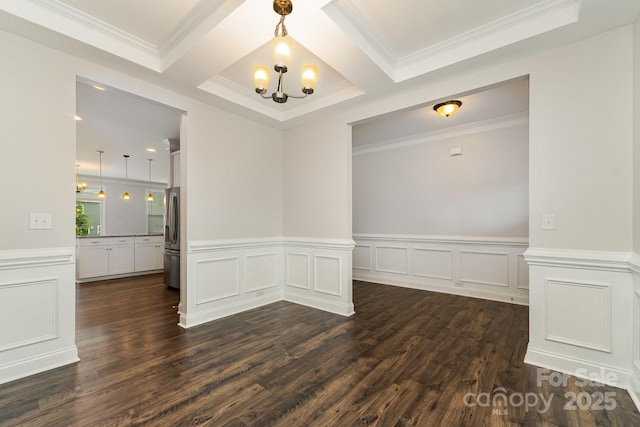 732 Altamonte Dr, Clover, SC 29710 - unfurnished room featuring a chandelier, dark wood-type flooring, a wainscoted wall, ornamental molding, and coffered ceiling